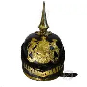 Now German Officer Prussian Pickelhaube Helmet Long Spiked Ww1 Ww2 Imperial Hat