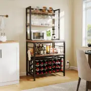 Wine Bar Table Wine Rack Bakers Rack with Glass Stemware Holders for Kitchen Pub