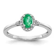 Solid 14k White Gold Oval Simulated Emerald and CZ Halo Ring
