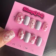 Purple Blossom Hand-Carved Press-On Nails - Exquisite Lilac Floral Short Nails, Handcrafted Beauty