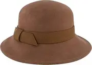 [Concept One] Christian Siriano New York Cloche Hat, Women's Vintage Wool Felt Bowler Hat with Fabric Knot Band, Brown, One Size, Brown