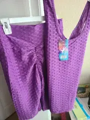 Womens 2 Pieces Yoga Set U-Notched Neck Crop Tank Tops Stretchy Size L/XL