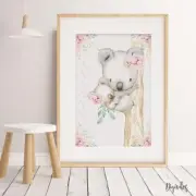 Baby, Girl Nursery Wall Art Prints Australian Animals, Kangaroo, koala, Wombat