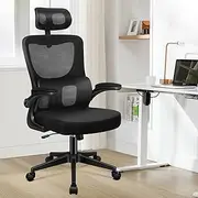 [ALFORDSON] Mesh Office Chair Ergonomic Mid-Back Nyles Series, Adjustable Flip-Up Arm & Headrest Gaming Racing Task Chair, Student Computer Study Desk Chair for Home Office, All Black