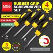 Handy Hardware 4pc Screwdriver Set Rubber Grip Magnetic Tips DIY Tradies Repairs