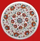 Carnelina Gemstone Inlay Work Side Table for Home Round Marble Coffee Table Top