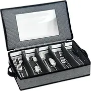 VERONLY Cutlery Drawer Organiser, Flatware Utensil Storage with Dividers, Sturdy 5 Compartment Cutlery Tray with Handles and Removable Lid for Moving&Protected (Dark Gray)