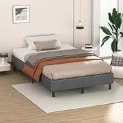 ALFORDSON Bed Frame Base King Single Size Basel Series Without Bed Head, Mattress Topper Platform Foundation with Linen Fabric Upholstery for Bedroom, Fabric Grey