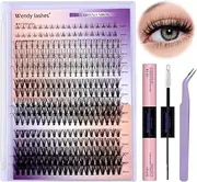 Lash Clusters Multi-type Mixed DIY Eyelash Extension Kit Individual Lashes with 7D Spike Fans Bottom Lashes Two Styles Clusters Lash Bond and Seal Tweezers Suitable for Beginners Use at Home 12-18 MM