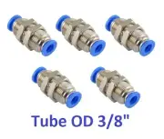 Bulkhead Union Connector Air Push In Fitting Tube OD 3/8" Quick Release 5 Pieces