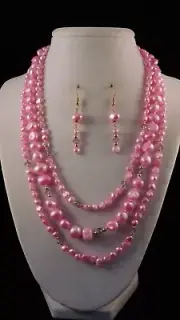Gold-Filled Pearl Necklace & Earring Sets by Healing Light Stones Pink Amethyst