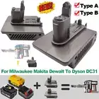 Adapter For Makita Milwaukee Dewalt 18V Battery to Dyson DC31 Type A Type B