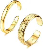[HAIAISO] 14k Gold Filled Floral Engraving Toe Rings for Women Open Adjustable Flower Toe Ring for Gift Summer Foot Jewelry