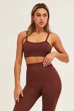 Brown Bralette Crop Round Neck Seamless - Size M, Women's Bralette