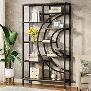 Tribesigns Geometric Bookshelf, Industrial 8-Tiers Bookshelves, Rustic Etagere Bookcase with Metal Frame, Tall Freestanding Open Storage Shelving Units for Home Office, Living Room(100 cm Wide)