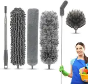 New Upgrade Extension Duster 100inch Thickening Telescopic Rod,Bendable & Washable Microfiber Feather Dusters ( 5IN1Grey )
