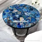 30" Blue Agate Coffee & Tea Table Top Handmade Balcony Furniture Modern Home Dec