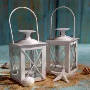 Kate Aspen 14006WT Luminous Mini Lanterns Vintage Light Candle Holders Set of 2