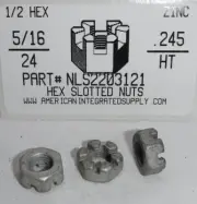 5/16-24 HEX SLOTTED NUTS STEEL ZINC PLATED 1/2"AF X .245"TH (20)