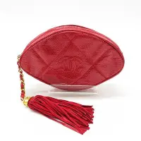 在飛比找Yahoo!奇摩拍賣優惠-CHANEL VINTAGE 紅色蜥蜴皮流蘇菱形手拿包晚宴包