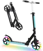 BELEEV V8 Scooters for Kids Ages 6+ with Light-Up Stem & Deck, 2 Wheel Folding Scooter for Adults Teens, 4 Adjustable Height, Lightweight Sport Commuter Scooter, Max Load 220 lbs