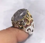 Natural Muh-e-Najaf Ring Unique Design Jaali Elegant Sterling Silver 925 Frame
