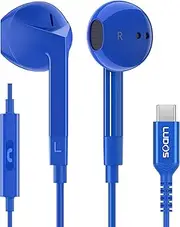 LUDOS FEROX USB C Headphones, 5 Years Warranty, USB-C Earbuds for iPhone 16 15 Pro Max Plus Samsung Galaxy S24 S23 Ultra S22 S21 FE S20 Z Flip 3 Fold 4 A53 A54, USB Type C Earphones for iPad - Blue