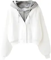 [Generic] Women Outfits Korean Casual 2 Piece Patchwork Hoodies Sweatshirts+High Waist A-Line Skirt Set