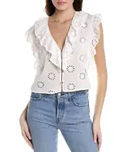 NEW WITH TAGS VIX EYELET RUFFLE BLOUSE WHITE SZ MEDIUM PAULA HERMANNY