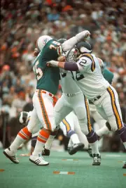 Ed White Minnesota Vikings blocks Manny Fernandez Miami Dolphins - 1974 Photo