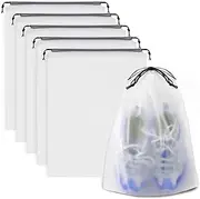 [TOMVAES] 5 Pack Portable Shoe Bags, Transparent Travel Shoe Bag Storage Bag, Large Clear Shoes Organizers, Waterproof Dustproof Drawstring Travel Shoe Bag for Men Women