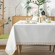 Classic Cotton Linen Lace Tablecloth Dust-Proof Table Cover for Kitchen Dinner Picnic Tabletop Home Decoration (Rectangle/Oblong, 55 x 79 Inch,Cream White)