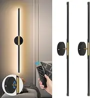 Battery Operated Wall Sconces Set of Two, 360°Rotate, Rechargeable Wall Sconces with Remote Control, Black Gold, Dimmable, Timing, Wireless Wall Sconces for Bedroom, Hallway, 31.5 Inch (2 Pack)