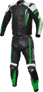 Büse Track Two Piece Ladies Motorcycle Leather Suit, black-green, Size 36 for Women Black Green