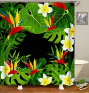 Tropical Flowers And Leaves Shower Curtain