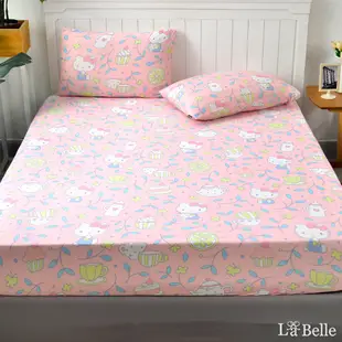 義大利La Belle Sanrio-HELLO KITTY蛋糕甜心粉 雙人海島針織床包枕套組