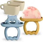 Haakaa Chilly Monster Popsicle Molds, Silicone Breastmilk Popsicle Molds for Baby Teething Relief, BPA Free Ice Pop Molds&Frozen Breast Milk Teether Popsicle Maker for Infant 6m+ (Sky Blue + Mustard)