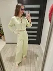 House Of Harlow 1960 Satin Two Piece Set High Rise Pant And Shirt Medium Green