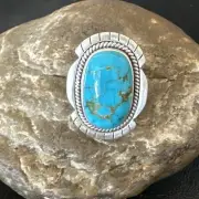 Navajo Sterling Silver Blue Kingman Turquoise Adjustable Ring Size 7 19005