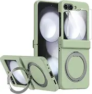 ELEPIK for Galaxy Z Flip 5 Case with Sturdy 360°Rotatable Ring Stand, [Hinge Protection] [Compatible with MagSafe] [Back Window Screen Protector] Military-Grade Slim Z Flip 5 5G Phone Cover, Green