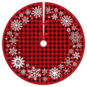 Black Red Gingham Christmas Fabric Tree Skirt - Snowflake Wreath