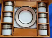 NIB 12 PC Set Nour China Gold & Black Cup Saucer Demitasse Espresso Coffee Tea