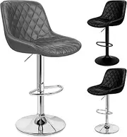[ALFORDSON] 2X Bar Stool Gas Lift, Adjustable Kitchen Barstools, Swivel Leather Counter Dining Chairs in 60-80cm Seat Height, Home Bar Dining Room Furniture, Xena Grey