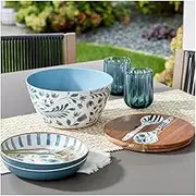 4-Piece Bamboo Melamine Serving Set with Acacia Wood Lid – Salad Bowl & Utensils for Entertaining