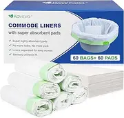 60 Pack Commode Liners with Absorbent Pads, 60 Bedside Commode Liners and 60 Commode Pads, Portable Toilet Liners for Commode Bucket | Universal Fit | Make Cleanup Simple