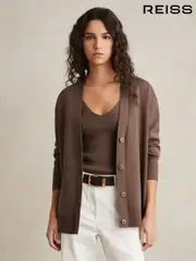 Reiss Mink Lucy Lyocell Blend V-Neck Cardigan (AW8933) | $265
