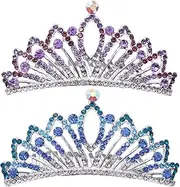 IWOWHERO 2pcs Crown Comb with Headdress Elegant Birthday Tiara for Silver Blue Silver for Parties Pageants and Special Occasions