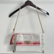 DIOR Beauty Cosmetic Makeup Flat Pouch Bag w Crossbody Chain+ Clear Envelope Bag