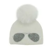 Mitchie's Matchings crystal aviator knit hat with real fox pom size One Size