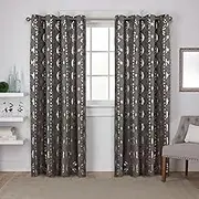 Exclusive Home Modo Metallic Geometric Grommet Top Curtain Panel Pair, 54"x84", Dark Grey Ivory